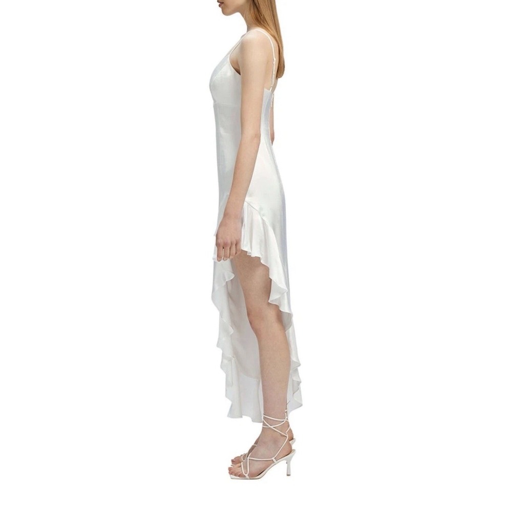 Bardot Ember Midi Dress XS Ivory Satin Slip Asym Ruffle Bridal Coquette NWT - Picture 2 of 16